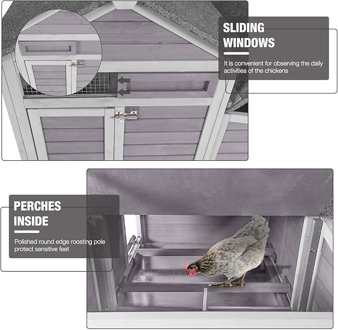 Outdoor Chicken Coop with Nesting Box, Upgrade Durable Chicken House with Leakproof Pull-on Tray and Weatherproof Roof