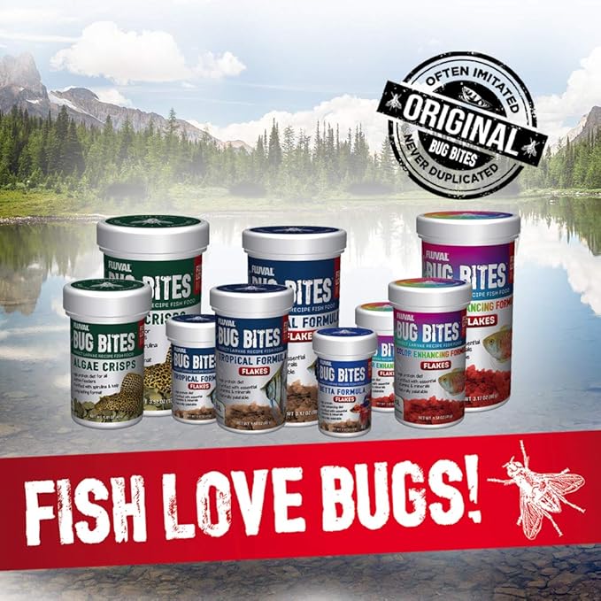 Fluval Bug Bites Algae Crisps for Bottom Feeders, Fish Food for Small to Medium Sized Fish, 3.53 oz., A7361, Brown
