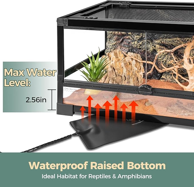15 Gallon Full Glass Reptile Tank, Quick Fold Reptiles Enclosure with Waterproof Base, Top Screen Ventilation, 24" x 12" x 12" Front Opening Terrarium for Gecko, Lizard, Hermit Crab, Frog