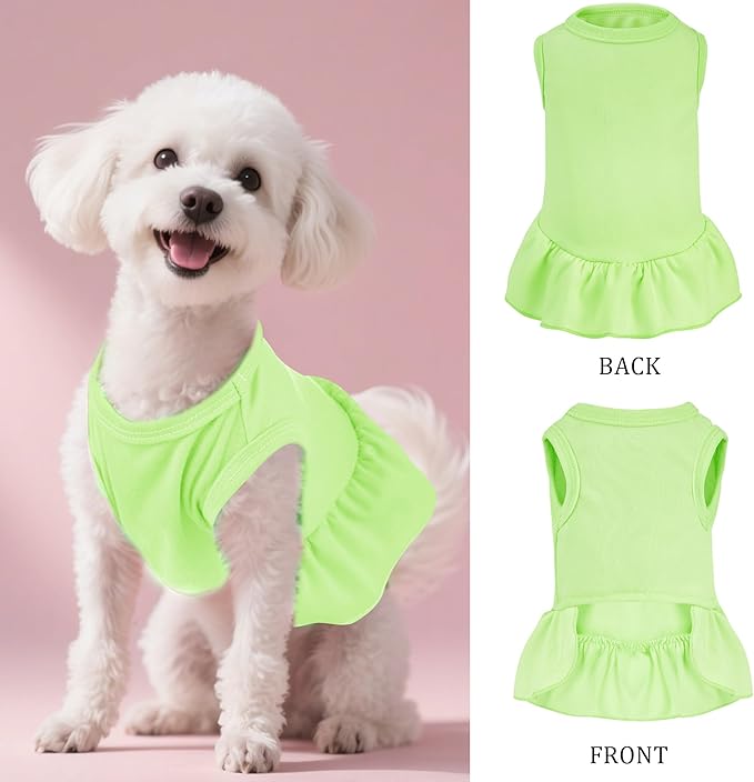 2 Pcs Dog Dresses Cat Skirt Solid Color Dog Clothes Summer Sleeveless Puppy Girl Clothes for Small Pet Dogs Cats (Yellow,Green, Small)