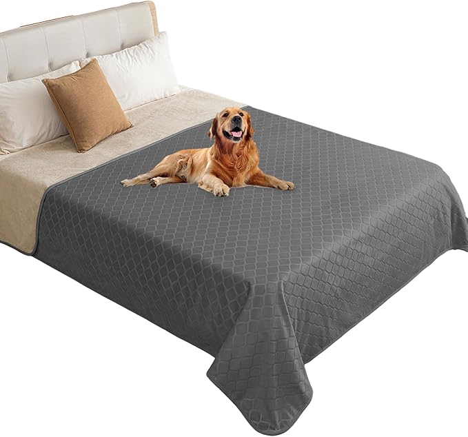 fuguitex Waterproof Dog Blanket Bed Cover Dog Crystal Velvet Moroccan Fuzzy Cozy Plush Pet Blanket Throw Blanket for Couch Sofa(82 * 82 inch, Dark Grey+Beige)