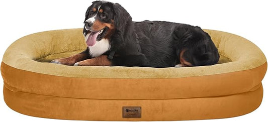Orthopedic Jumbo Dog Bed for Extra Large Dogs, Giant Waterproof Dog Bed for Large Breed Dogs, Supportive Egg Crate Foam Pet Bed with Removable Washable Cover & Non-Slip Bottom, Orange
