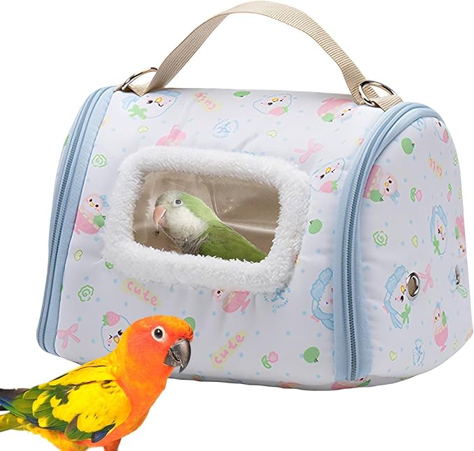 Bird Travel Carrier – Cotton Velvet Stainless Steel 23.5x18x16cm | Portable Bird Travel Cage | Thickened Warm Cage with Mesh Bottom Viewing Window for Budgies Small Parrots and Outdoor Trips
