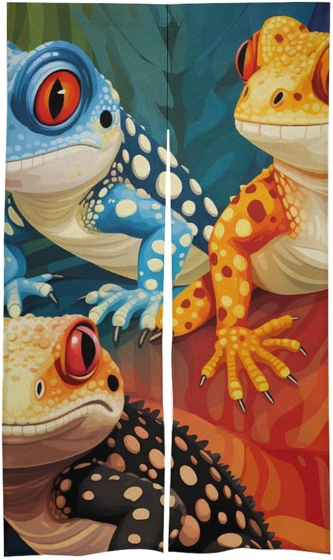Lizard Turtle Leopard Gecko Reptile Light Blocking Door Curtain, Suitable for Bedroom Entrance