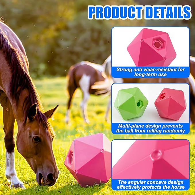 Horse Treat Ball, 9" Horse Ball Feeder Toy & Stress Reliever with 1.13 Inch Opening for Paddock, Slow Feed Enrichment Toys for Horses to Play(2 Pack,Green Pink)