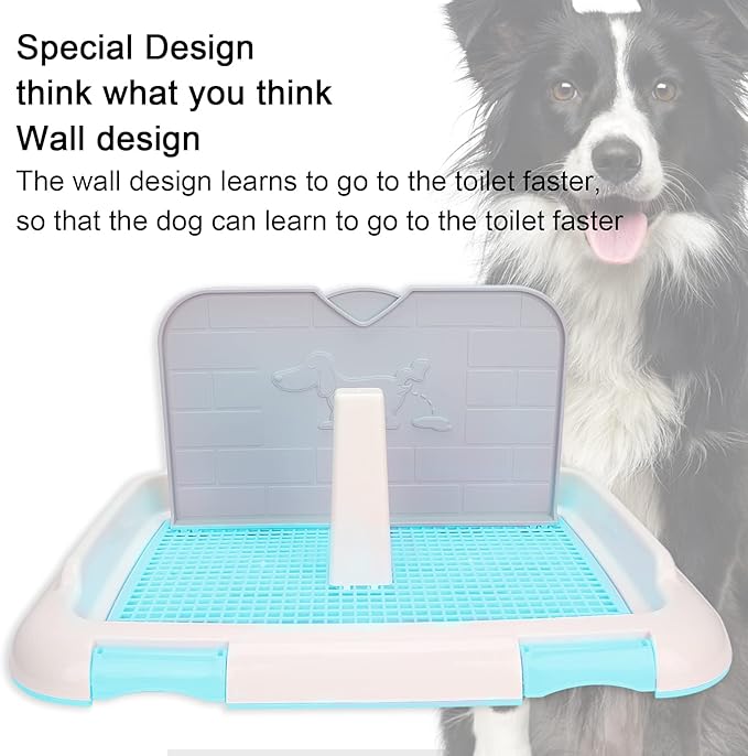 Puppy Dog Potty Tray Pee Pad Holder, Mesh Training Toilet for Small and Medium Dogs, Easy to Clean, Wall for Male Dogs, Ideal for Busy Owners (Blue)