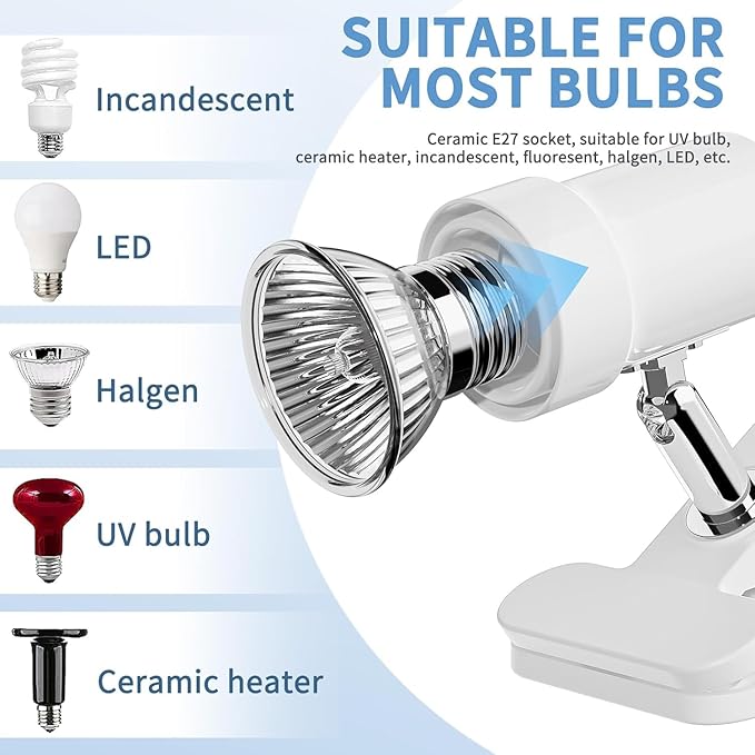 Moonorange Reptile Heat Lamp, Rotatable UVA/UVB Light with 2pcs Basking Bulbs (25W + 35W), Suitable for Turtle, Lizard, Bearded Dragon, Snake, Reptiles (White)