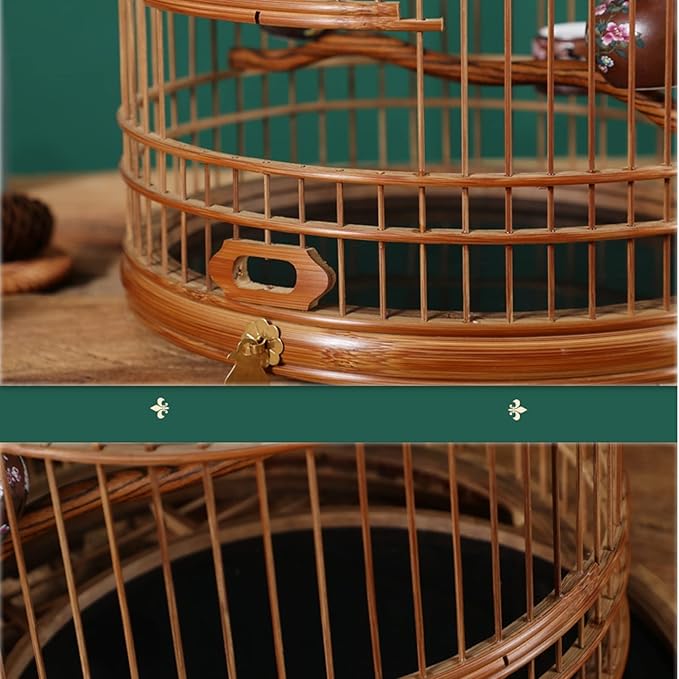 ENGENDER Bird Cage Bird Carrier Cage Embroidery Ceramic Cup with Drawer Tray Round Cage Bird Cage Cover Bird Cage Bird Travel Convenient for Bird Activities Parakeet Cage