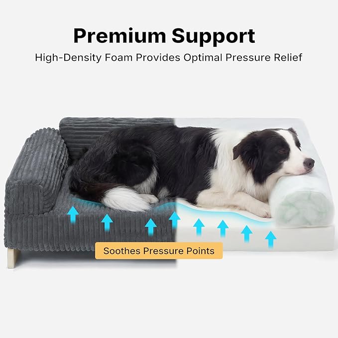 Veehoo Elevated Dog Bed Indoor, Wood Furniture Style Dog Couch Sofa with Removable Washable Cover, Cute & Durable Dogs Bed Furniture for Medium Size Dogs Up to 60 lbs