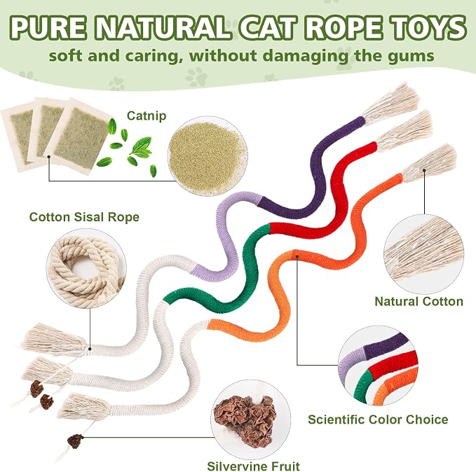 WOUSEDO 27 Pack Catnip Chew Toys for Cats, Cotton Sisal Rope Toys - Image 2