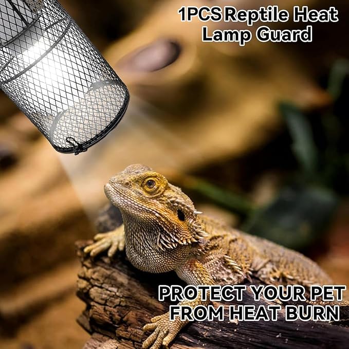 Reptile Heat Lamp Guard Ceramic Heat Emitter Basking Heater Lamp Reptile Accessories for Turtle Snakes Lizards Frogs Chicks with Power Switch & Anti-Biting Hanging Hook Design Round Without Bulb 150w