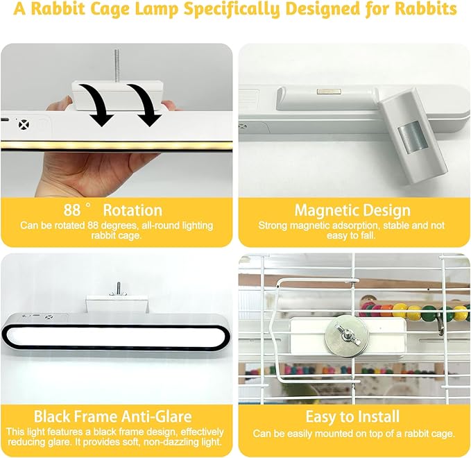 Rabbit Cage Light,Bunny Lamp,Rabbit Lighting,LED Pet Light,Dimming Timed Light Off,Three Adjustable Color Temperatures,for Rabbit Hamster Guinea Pig Pet Cage