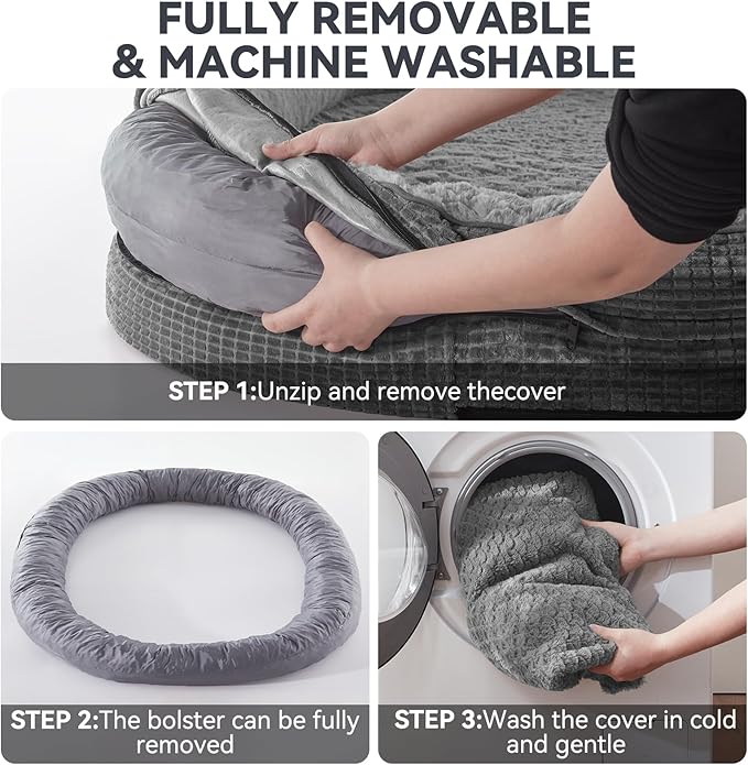 JOEJOY Orthopedic Dog Bed for Extra Large Dogs, Egg-Crate Memory Foam Pet Bed with Bolster Sides, Waterproof Lining, Removable Washable Cover & Non-Slip Bottom, Grey