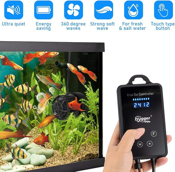 hygger 14W Full Spectrum Aquarium Light,for Freshwater Fish Tank (18-24 inch),Quiet Magnetic Aquarium Wave Maker, 2600GPH with Digital Led Display Controller,for Fish Tank 26-55 Gallon