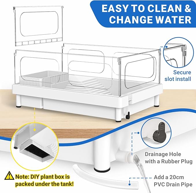 GOZILLA Small Turtle Tank with Adjustable Lamp, Acrylic Turtle Tank Starter Kit, Reptile Habitat and Terrarium with Multi-Functional Areas for Tortoise, Crab, Crayfish, Small Reptile.(Tank+Lamp)