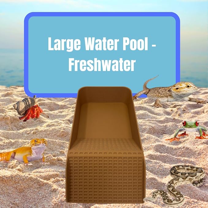 Hermit Crab, Lizard, Turtle, Amphibian XL Watering Pool | Platform Pool Accessory with Access Ramp for Pet Habitats | 9.75" x 5" | Made in USA (X-Large) (Fresh Only, Tan)