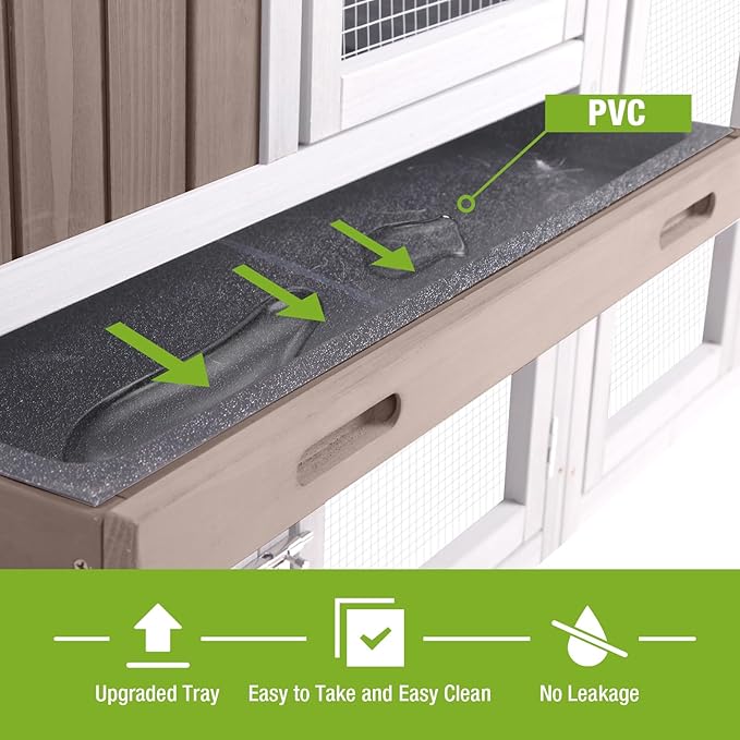 Outdoor Rabbit Hutch with No-Leak Plastic Tray, Expandable Chicken Coop, Large Run Space for Bunny, Guinea Pig, Duck, and Small Animals