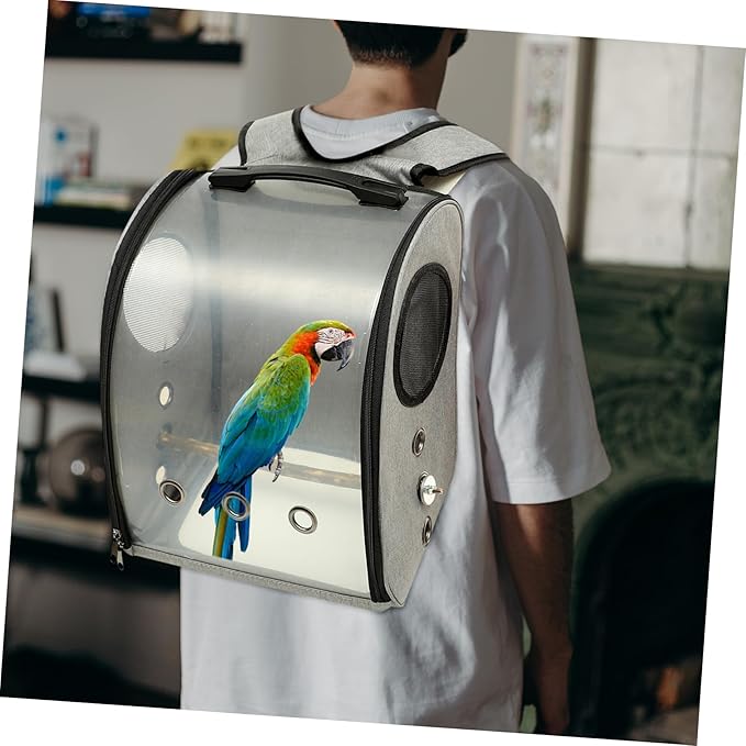 POPETPOP Parrot Backpack Carrier for Outdoor Travel Transparent Bird Bag with Comfortable Straps and Breathable Design for Cockatiels Conures and Budgies