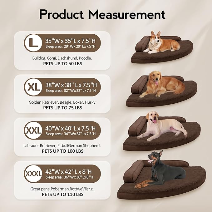 MEKIY Large Orthopedic Dog Bed with Sides XXL Dog Beds with Removable Washable Cover Non-Slip Waterproof Pet Bed for Extra Large Dogs - Brown XXL