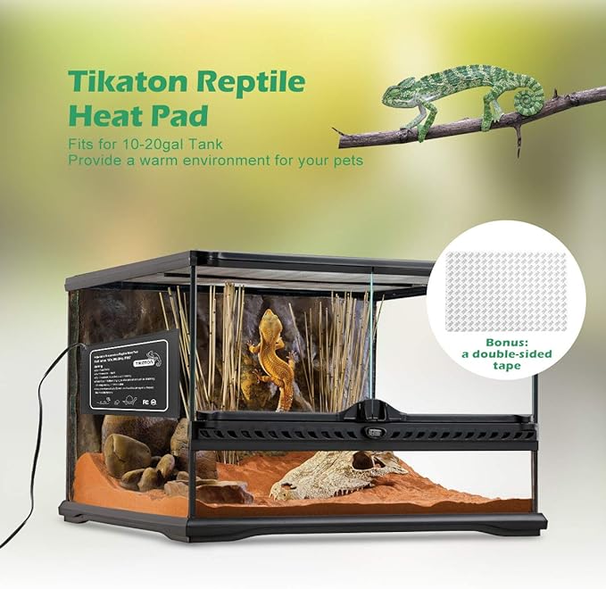 Tikaton Reptile Heat Pad - Adjustable Temperature Under Tank Heater for 10-20gal/30-40gal Tank, Terrarium Heat Mat for Turtle/Snake/Lizard/Frog/Spider/Plant Box (2 Pack-6" X 8")