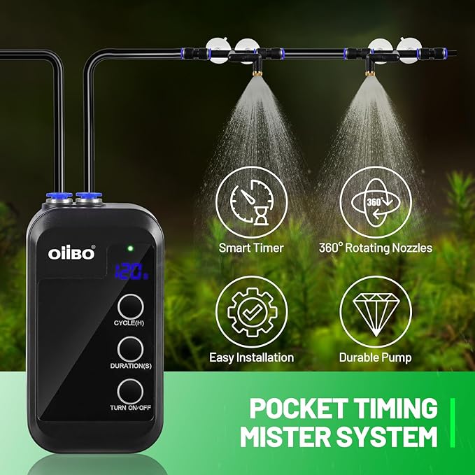 Oiibo Reptile Mister, Reptile Humidifier Rainforest Spray System with Adjustable Spray Nozzles, Mini Automatic Misting System for Reptile Amphibians