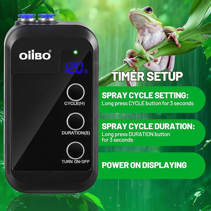 Oiibo Reptile Mister, Reptile Humidifier Rainforest Spray System with Adjustable Spray Nozzles, Mini Automatic Misting System for Reptile Amphibians
