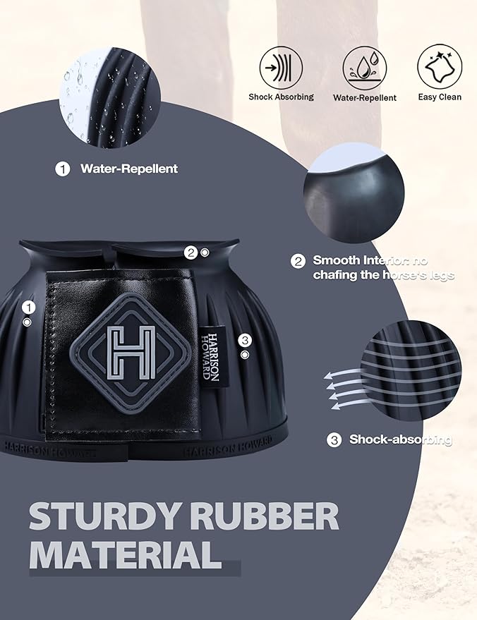 Harrison Howard Rubber Pull-on Bell Boots with Fleece Lining and Touch-Close Tapes Hoof Overreach Protection for Horses