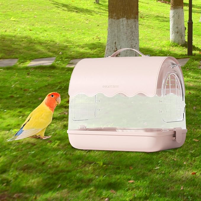 Portable Bird Transporter with Convenient Carrying Straps, PU Leather Pink