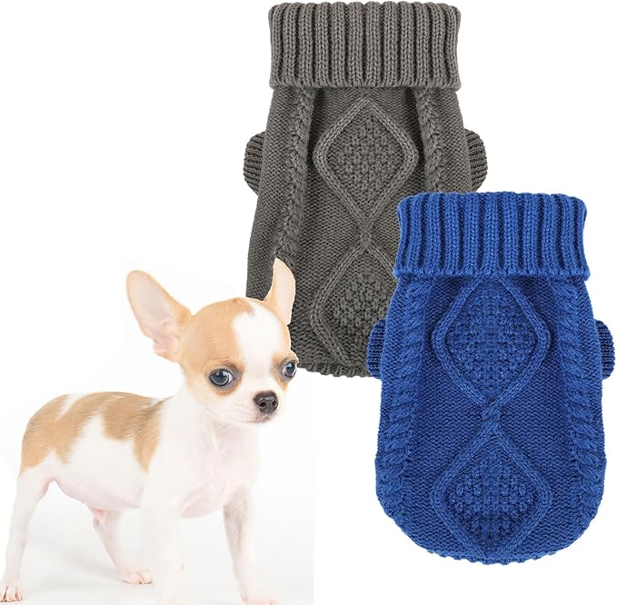 2 Pieces Dog Sweater for Small Dogs Winter Warm Dog Knitted Sweaters Cute Puppy Clothes for Chihuahua Teacup Yorkie Pet Cat Knitwear Turtleneck Thick Clothing X-Small(2.4~3.8lbs)
