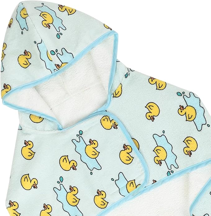 HDE Dog Bathrobe Super Absorbent Quick Drying Puppy Towel Wrap Coat Adjustable After Bath Robes with Hood for Dog Sizes S-XXL Rubber Duck Puddles XXL