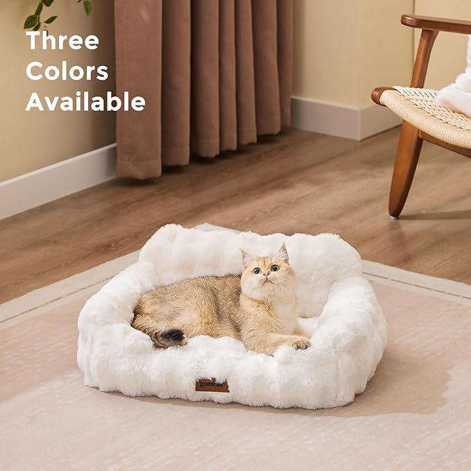 ZOMISIA Small Dog Sofa - Orthopedic Cat Sofa Bed for Indoor Cats, Fluffy Faux Fur Dog Couch with Supportive Egg Foam, Cute Pet Couch Bed Removable Washable Cover and Non-Slip Bottom, Grey