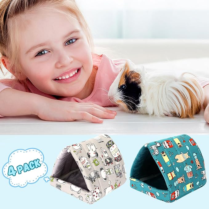 UPINS 4 Pack Guinea Pig Bed, Guinea Pig Hideout Washable Small Animal House Cage Accessories for Dwarf Rabbits Chinchillas Hamsters Hedgehogs Ferrets Bearded Dragons and Rats(20 x 20 cm)