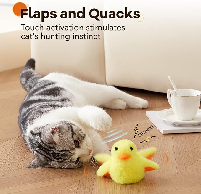 Potaroma Cat Toys Rechargeable Flapping Duck with SilverVine Catnip, Lifelike Quack Chirping, Touch Activated Kitten Kicker Plush Interactive Exercise Toys for All Breeds - Image 2