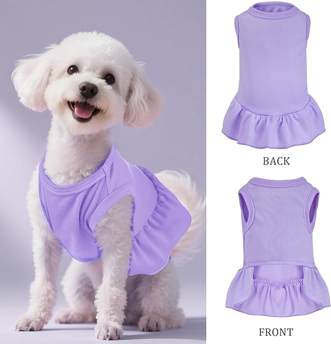 2 Pcs Dog Dresses Cat Skirt Solid Color Dog Clothes Summer Sleeveless Puppy Girl Clothes for Small Pet Dogs Cats (Pink,Light Purple, Medium)
