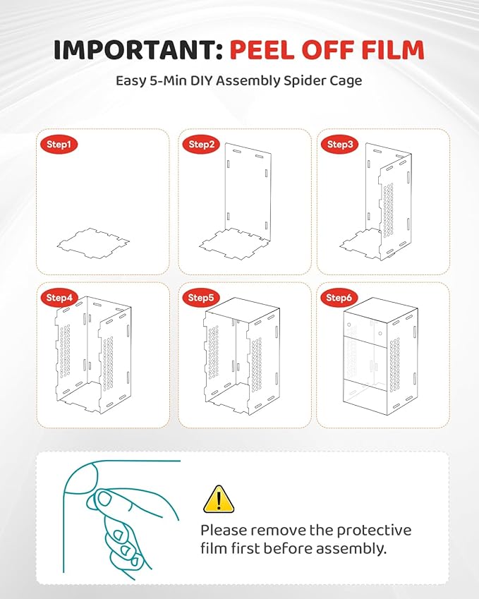 DIY Jumping Spider Enclosure, 4.7"x4.7"x7.9" Escape Proof Spider Terrarium, Small Reptile Acrylic Accessories Set, with Temperature and Humidity Detector, Platform and Hide, Tweezer, Feeding Bowl