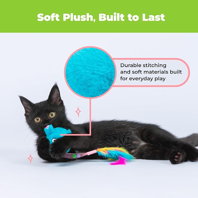 Catify Interactive Cat Toy - Squeaking Mice Set, Blue & Fuchsia - Image 5