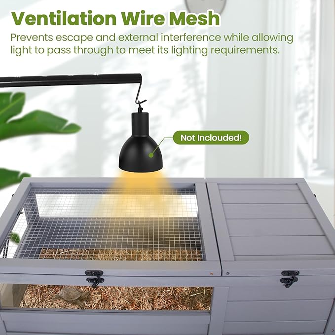 Agitree Premium Reptile Habitat Enclosure for Tortoises, Lizards, and Snakes - Adjustable Lighting, 360° Wheels, Easy-Clean Design, and Secure Ventilation-（Light Gray