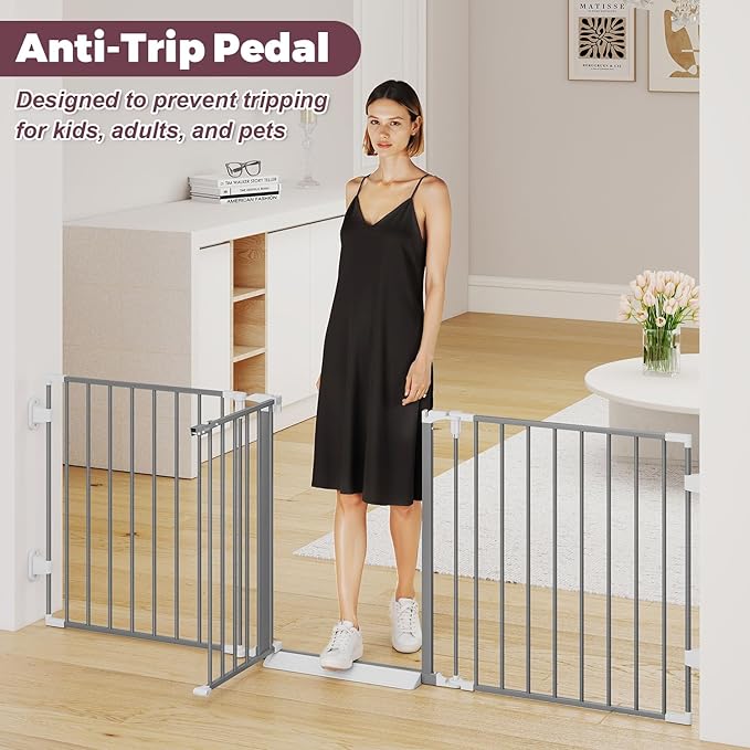 78" Extra Wide Baby Gate, Dog Gates Indoor for Doorways Stairs, Essential Safety Gate for Child, Hardware Mounted Adjustable Pet Gate with Anti-Trip Pedal, 28'' Tall 3 Metal Panels Grey