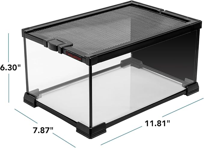 Aquatop 2.5 Gal Stackable Small Pet Terrarium - Durable Clear Glass Tank with Removable Ventilated Mesh Top for Reptiles, Arachnids, and Amphibians, RT-2.5