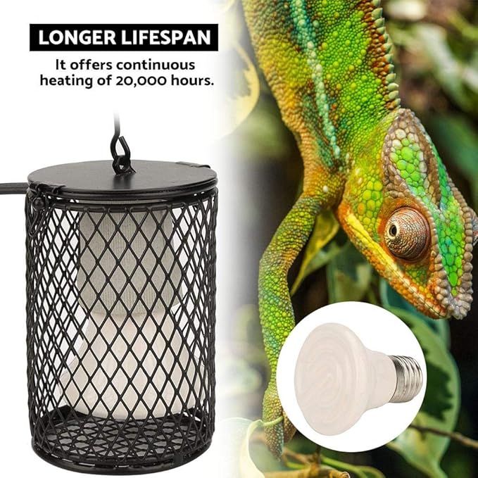 Yosoo 100w Ceramic Heat Preservation Light for Reptile, Fast Heating Heat Lamp with Cage for Turtle, Snakes, Lizards, Frogs, Chicks, Reptile Heat Lamp Cap, Reptile & Amphibian Habitat Lighting