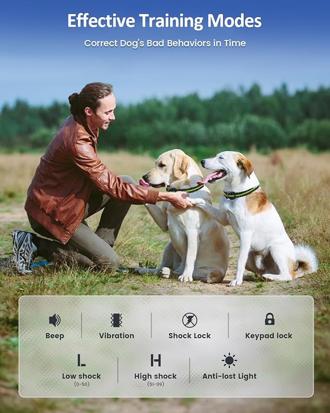 SLOPEHILL Dog Training Collar with Remote, 4200FT Electronic Dog Shock Collar with Beep, Vibration, Shock, Flash Light and No Shock Mode, Electric Shock Collar for Small Medium Large Dogs (Green)