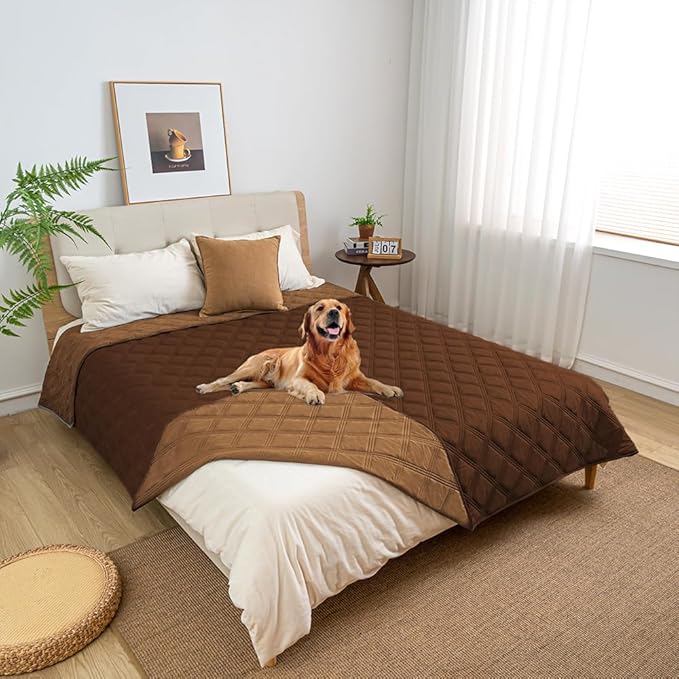 fuguitex Waterproof Dog Blanket Reversible for Small Dogs Resistant Leakproof Washable Couch Cushion Bed Protector Cover for Indoor Furniture Pet Friendly（82"*82",Brown+Chocolate