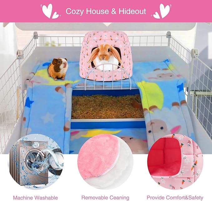 YUEPET Large Rabbit Bed House Foldable Winter Warm Bunny Hideout Cave for Guinea Pig Hamster Squirrel Ferret Hedgehog Chinchilla Cozy Cage Accessories