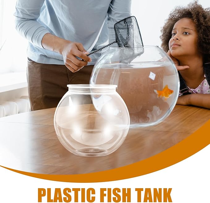 Transparent Plastic Fish Tank Small Round Aquarium for Household Goldfish with Break-Resistant Design Clear Fishbowl for Desk and Home Decoration 7 X 7 X 6.3