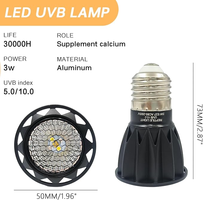 GARTO UVB Light for Reptiles, for E26, E27 Reptile Heat Lamp, Full Spectrum LED Light,UVA Daylight Basking Light for Dragon, 2urtle, Lizard, Gecko, Lizard (UVB-10.0)