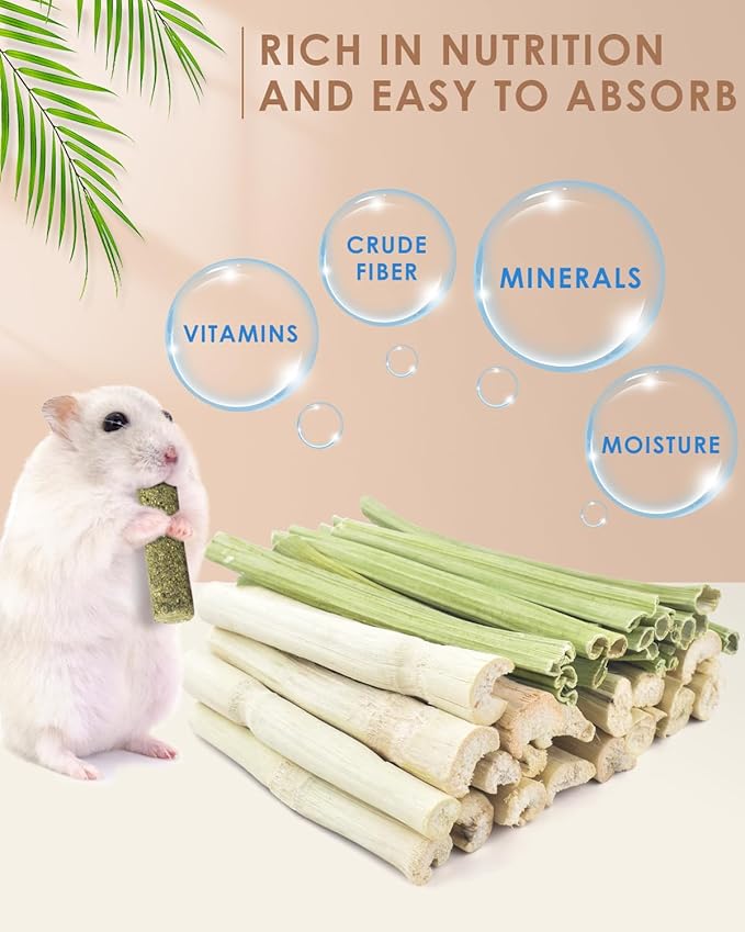 Bissap 80PCS Rabbit Chew Sticks, 40PCS Sweet Bamboo Chew Sticks & 40PCS Papaya Stems Bunny Chews for Rabbit Hamster Chinchilla Guinea Pig Small Animals Natural Molar Treats