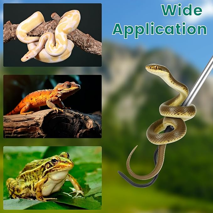 Snake Hook, 35"-65" Reptile Snake Hook Heavy Duty Long for Ball Python Rattlesnakes Rattle Copperhead Removal with Sponge Grip and Stainless Steel Rubber Tip Hook