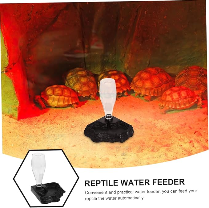 Reptile Automatic Water Feeder for Tortoises and Lizards Black Smooth Surface Design Convenient and Practical Drinking Fountain for Terrarium Use