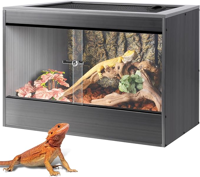 34 Gallon Reptile Enclosure, 24x18x18 Composite PVC Reptile Terrarium, 24" Wide Lightweight Eco Reptile Habitat Lounge for Crested Leopard Gecko Lizard Snake Tortoise