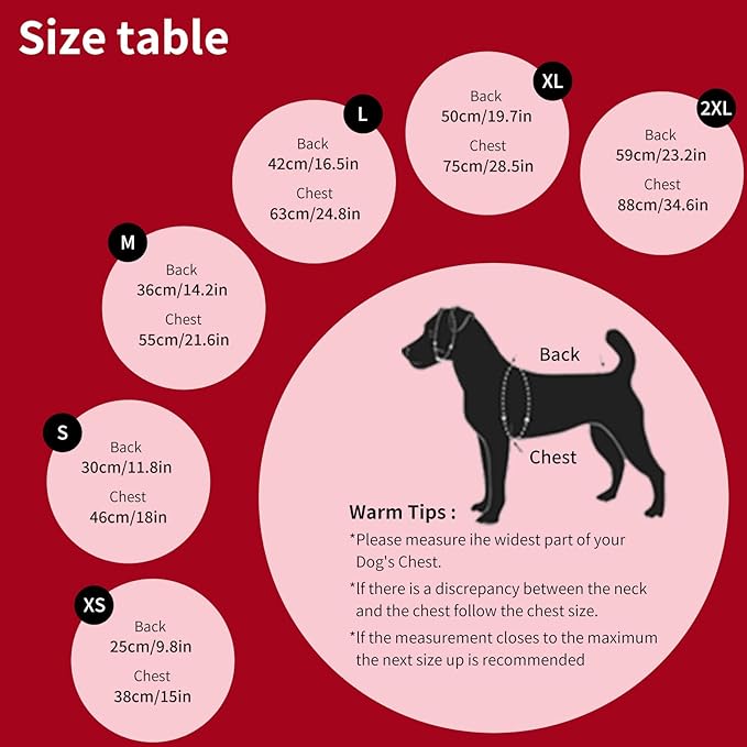 Warm Dog Winter Coat, Cold Weather Jacket with Built-in Harness, Reflective & Adjustable Comfortable Pet Vest, Windproof Apparel for Small Medium Large Dogs (Red)